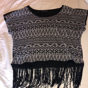 Black and gray patterned T-shirt with Tassels!